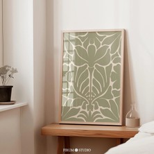 Ninastore Adaçayı Yeşili Soyut Çiçekli Baskılı Duvar Sanatı – Pastel Botanik Tasarım/ Hafif Kır Evi Tarzı Este