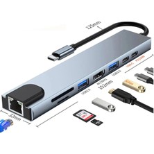 Aymestore 8 In 1 USB Type-C USB 2.0/3.0 Audio 3.5 Tf Sd Çevirici Adaptör Çok Portlu Çoklayıcı USB Hub