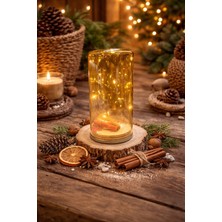 Seymen Bıçakçılık Dekoratif Cam Fanus LED Işıklı Mumluk | Ahşap Tabanlı Ortam Aydınlatması, Hediyelik Ev Dekoru