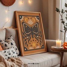 Ninastore Kelebek Botanik Baskılı Duvar Sanatı – Koyu Turuncu Akademik Tasarım/ Boho Cadılar Bayramı Dekorasyo