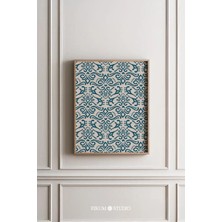 Ninastore Mavi Çiçekli Kır Evi Tarzı Sanat Baskısı – Bakır Halk Illüstrasyonu (Dijital Indirme)