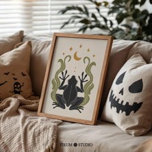 Ninastore Huysuz Kurbağa Baskılı Duvar Sanatı/ Boho Cadı Temalı Duvar Dekoru/ Trend Kurbağa Sanat Baskısı/ Ekl
