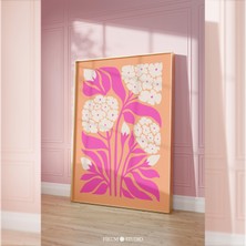 Ninastore Pembe ve Turuncu Soyut Ortancalar Baskılı Duvar Sanatı / Şık Çiçekli Öğrenci Odası Duvar Dekoru / Ma