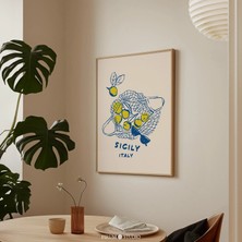 Ninastore Sicilya Limonu Baskılı Duvar Sanatı – Akdeniz Italyan Yaz Illüstrasyonu/ Boho Mutfak Dekorasyonu | 0