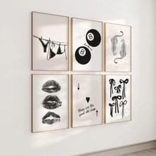 Ninastore 6'lı Şık Baskı Seti / Nötr Galeri Duvar Seti / Eğlenceli Retro Baskılı Posterler, Öğrenci Yurt Odası