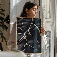 Ninastore Soyut Çiçekli Indirilebilir Duvar Sanatı - Siyah Bej Orta Çağ Tasarımı/ Minimalist Oturma Odası Deko