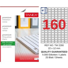Tanex TW-2280 22X12 mm Inkjet / Laser A4 Etiket Yetkili Satıcı (25 Adet)