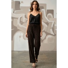 Lupinn Kadın Leopar Desenli Yüksel Bel Geniş Paça Salaş Kesim Yüksek Bel Palazzo Pantolon - Kadın Pantolon