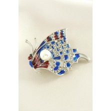 Renklime Kelebek Mineli Taşlı Broş