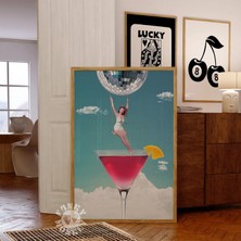 Ninastore Retro Kokteyl Kolaj Baskısı/ Bar Arabası Sanat Baskısı/ Disko Topu Cosmo Sürreal Sanat Baskısı/ Sürr