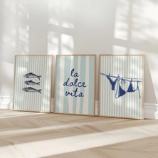 Ninastore Yaz Temalı Dijital Baskı Seti (3 Parça): Şık Mavi Bikini, Konserve Sardalya, La Dolce Vita Duvar San
