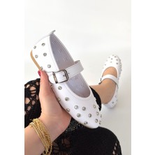 Hkursat Beyaz Cilt Kemerli Kadın Babet Ayakkabı