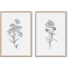 Ninastore Minimalist Çiçek Galerisi 2'li Set / Çiçekli Çizgi Sanatı Baskı Seti / Siyah Beyaz Duvar Sanatı / Ya