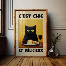 Ninastore Le Chat Noir Posteri: Şık Fransız Kara Kedi/kız Akşam Yemeği Baskısı