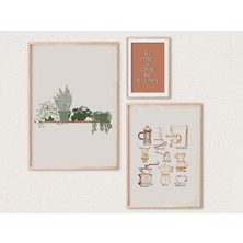 Ninastore Bitki Sever Baskıları/ Kahve Duvar Sanatı/ 3'lü Galeri Duvar Seti/ Çılgın Bitki Kadını Duvar Sanatı/