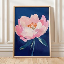 Ninastore Koyu Mavi Arka Plan Üzerinde Pembe Şakayık Çiçeği Duvar Sanatı, Modern Çiçek Tablosu, Botanik Baskı,