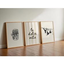 Ninastore Yaz Temalı 3'lü Baskı Seti / La Dolce Vita Duvar Sanatı / Trend Bikini Posteri / Konserve Sardalya D