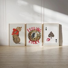 Ninastore Modaya Uygun Leopar Desenli Set/ 8 Top Dijital Baskılar/ Kırmızı Leopar Duvar Sanatı/ 3'lü Kız Çocuk