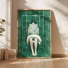 Ninastore Minimalist Kadın Kitap Okuyor Baskısı: Yeşil Banyo Sanatı (Dijital Indirme)