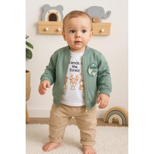 Narnuga Forest Hırkalı 3'lü % 100 Pamuk Erkek Bebek Takımı