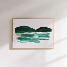 Ninastore Minimalist Kıyı Manzarası Baskısı: Soyut Yeşil Tepeler (Dijital Indirme)