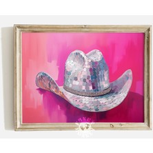 Ninastore Eğlenceli Disko Kovboy Şapkası Baskısı/ Maksimalist Dekor/ Trendi Tablo/ Dopamin Estetiği/ Pembe Şık