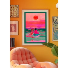 Ninastore Verano Plajı Gün Batımı Baskısı: Maksimalist Kırmızı Duvar Sanatı