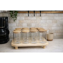 Feyza Design 12'li 200ML Borosilikat Cam Baharatlık Seti, Ahşap Kaşık ve Etiketli