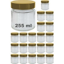 Feyza Design Şeffaf 255 ml Cam Kavanoz, Derin Altın Kapaklı, 20 Adet Set