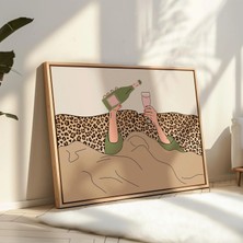 Ninastore Leopar Desenli Duvar Sanatı/ Yatak Odası Dijital Baskı/ Yatakta Şarap Eşliğinde Baskılı Poster/ Este