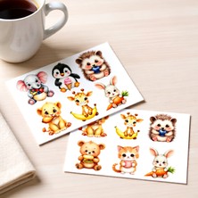 Tişört Kodu Sevimli Hayvanlar Sticker Seti – 2 Sayfa (12 Adet) | Mat Sticker