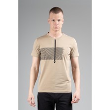 Maraton Regular Erkek Bisiklet Yaka  Açık Vizon T-Shirt