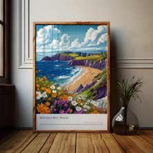 Ninastore Rhossili Körfezi Galler Plaj Baskısı: Gower Yarımadası Seyahat Posteri