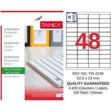 Tanex TW-2248 52,5X23 mm Inkjet / Laser A4 Etiket Yetkili Satıcı (100 Adet)