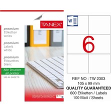 Tanex TW-2303 105X99 mm Inkjet / Laser A4 Etiket Yetkili Satıcı (100 Adet)