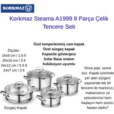 Korkmaz Steama A1999 8 Parça Çelik Tencere Seti + Korkmaz Ornella 26X5 cm Tava  Hediye