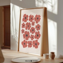 Ninastore Kırmızı Gelincik Botanik Baskılı Duvar Sanatı – Çiçek Illüstrasyon Tasarımı/ Toprak Tonlarında Çiçek