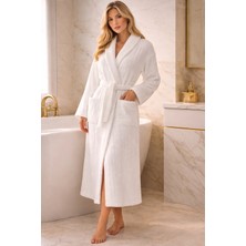 Tekstil Stokları Fitilli Model Lüks Kalite Microcotton %100 Pamuk Unisex Kadın Erkek Beyaz Bornoz
