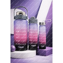 M&b Water Bottle M&b 3'lü Motivasyon Matara Tritan Malzemeden Üretilmiş Su Şişesi Seti