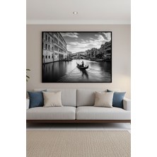 Safir Design Siyah Beyaz Venedik Rialto Köprüsü ve Gondol Çerçeveli Tablo