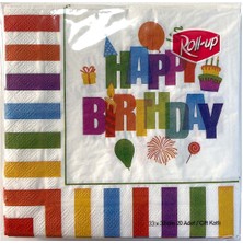 Roll-Up Kağıt Peçete Renkli Doğum Günü 33X33CM 20LI
