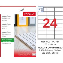 Tanex TW-2324 70X35 mm Inkjet / Laser A4 Etiket Yetkili Satıcı (100 Adet)