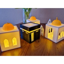 Ramazan Dekor Işıklı Mumluk Seti – Mini Ev & Kabe Tasarım Masaüstü Obje