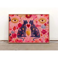 Ninastore Çiçekli Panter Sanat Baskısı: Pembe Maksimalist Boho Dekorasyon