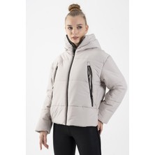 Maraton Oversize Kadın Kapüşonlu  Taş- Mont