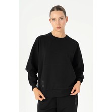 Maraton Oversize Kadın Bisiklet Yaka  Siyah Sweatshirt