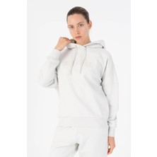 Maraton Oversize Kadın Kapüşonlu  Gümüş Gri Sweatshirt
