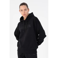 Maraton Oversize Kadın Bisiklet Yaka  Siyah- Sweatshirt