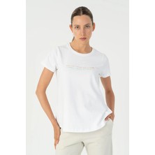 Maraton Regular Kadın Bisiklet Yaka  Beyaz T-shirt