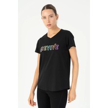 Maraton Regular Kadın V Yaka  Siyah- T-Shirt